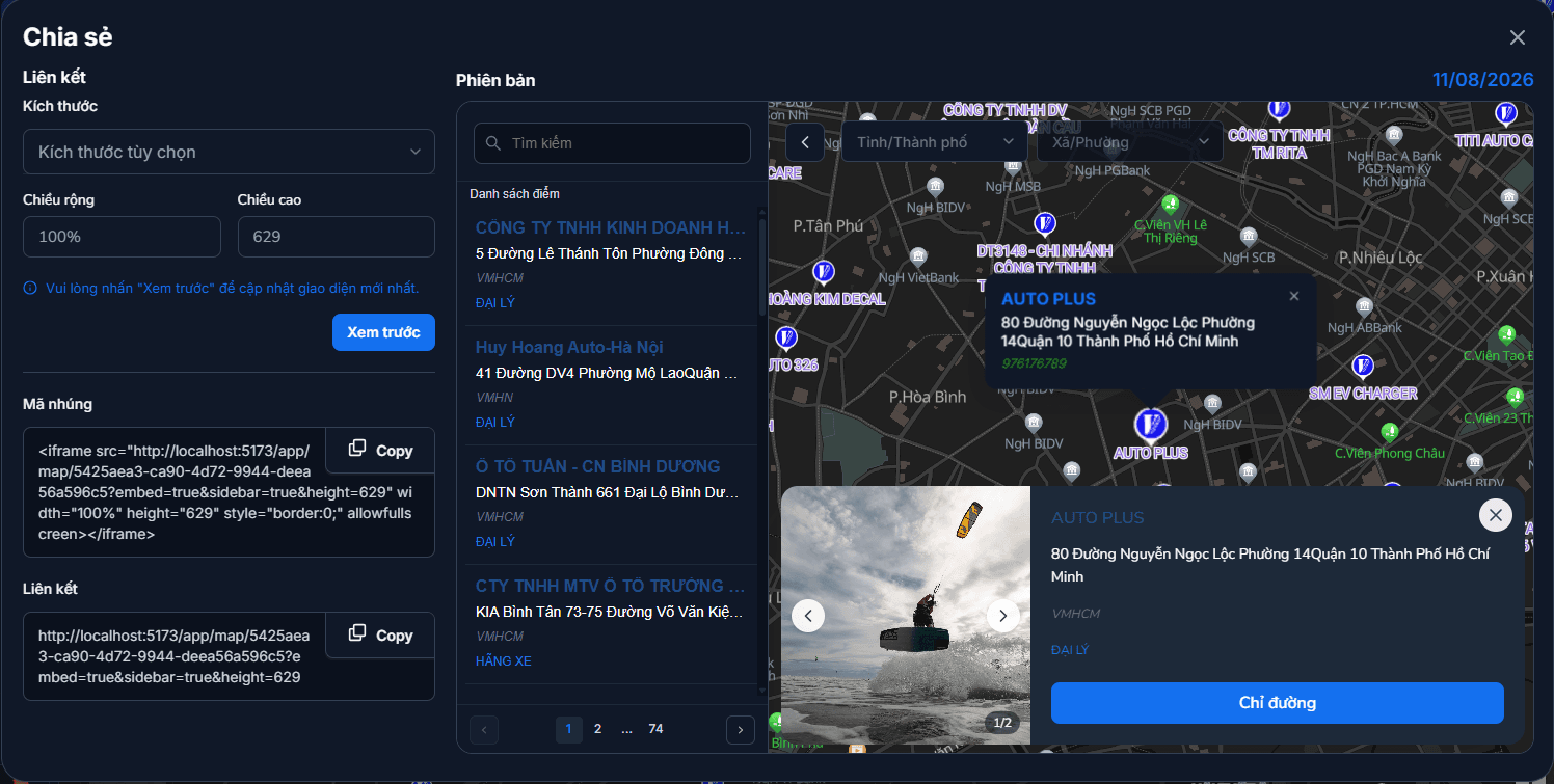 Copying the map's iframe embed code