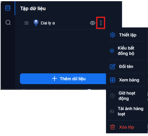 Mở bảng dữ liệu từ chú giải